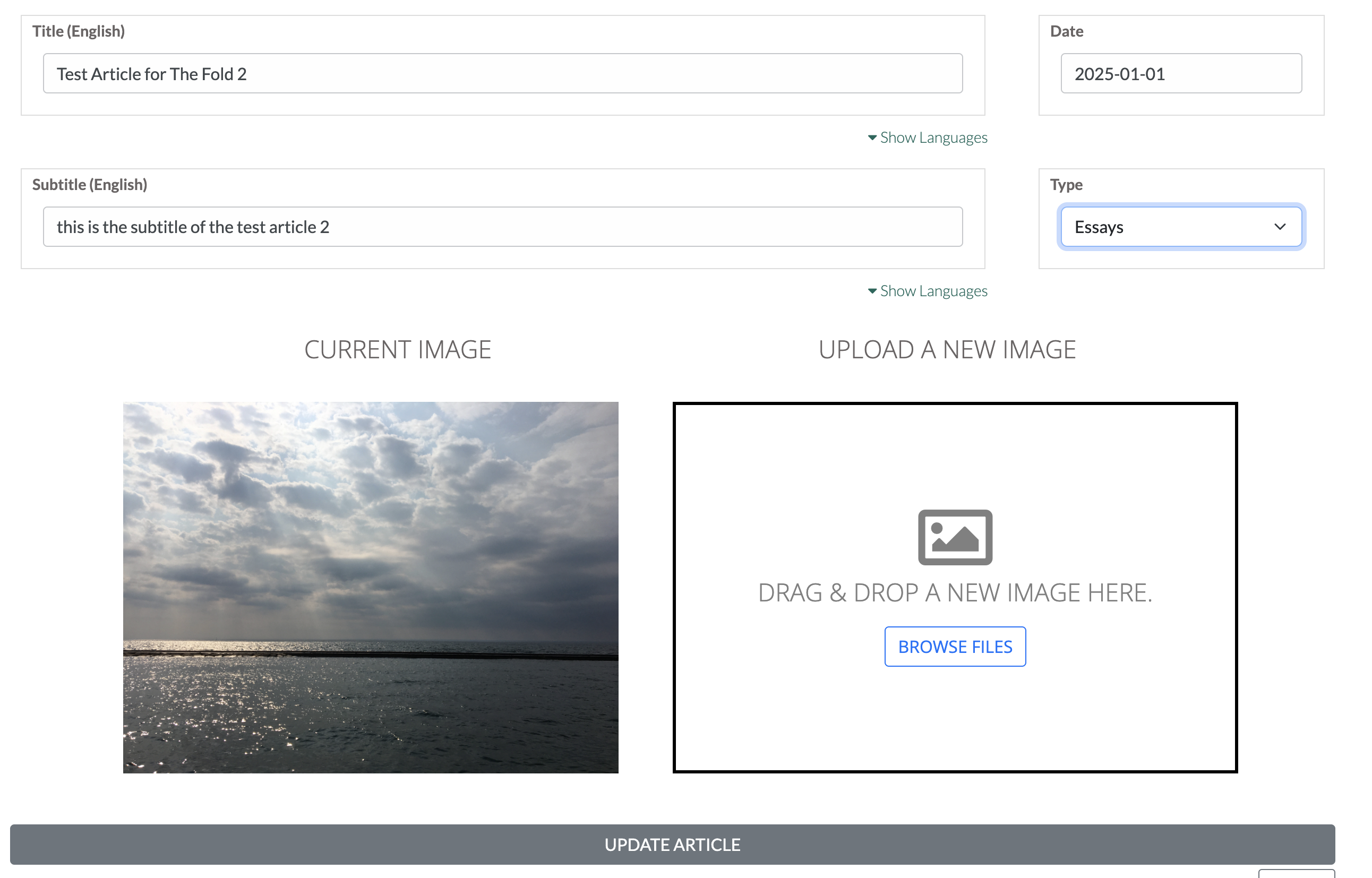 THE FOLD buttons - Creating an article. Start with the THUMBNAIL and Article INFO. the image jjo9tr0c62.png set by the CMS